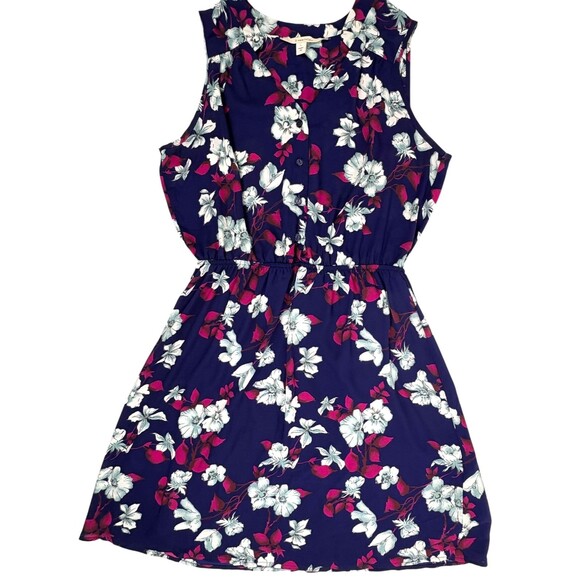 41 Hawthorn Floral Dress Casual Work Weekend Fit & Flare Elastic Waist Purple L - Picture 1 of 13